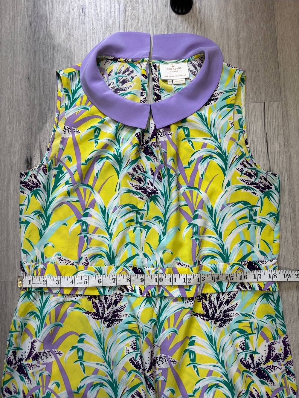 kate spade Yellow Tropical Print Mini Dress with Lavender Collar - Picture 15 of 15